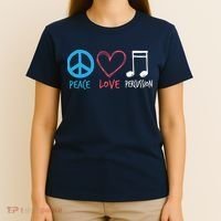 Drumline Marching Band Shirts Peace Love Percussion T-Shirt thumb 4