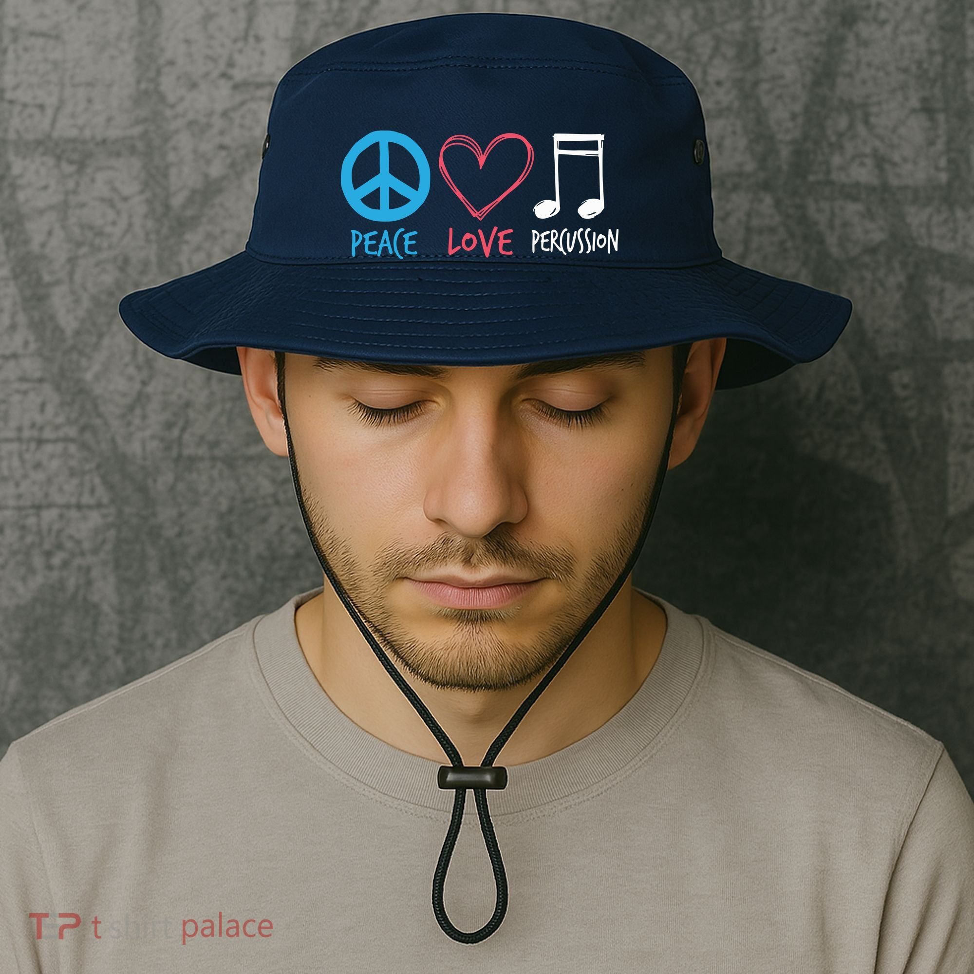 Drumline Marching Band Shirts Peace Love Percussion Bucket Hat