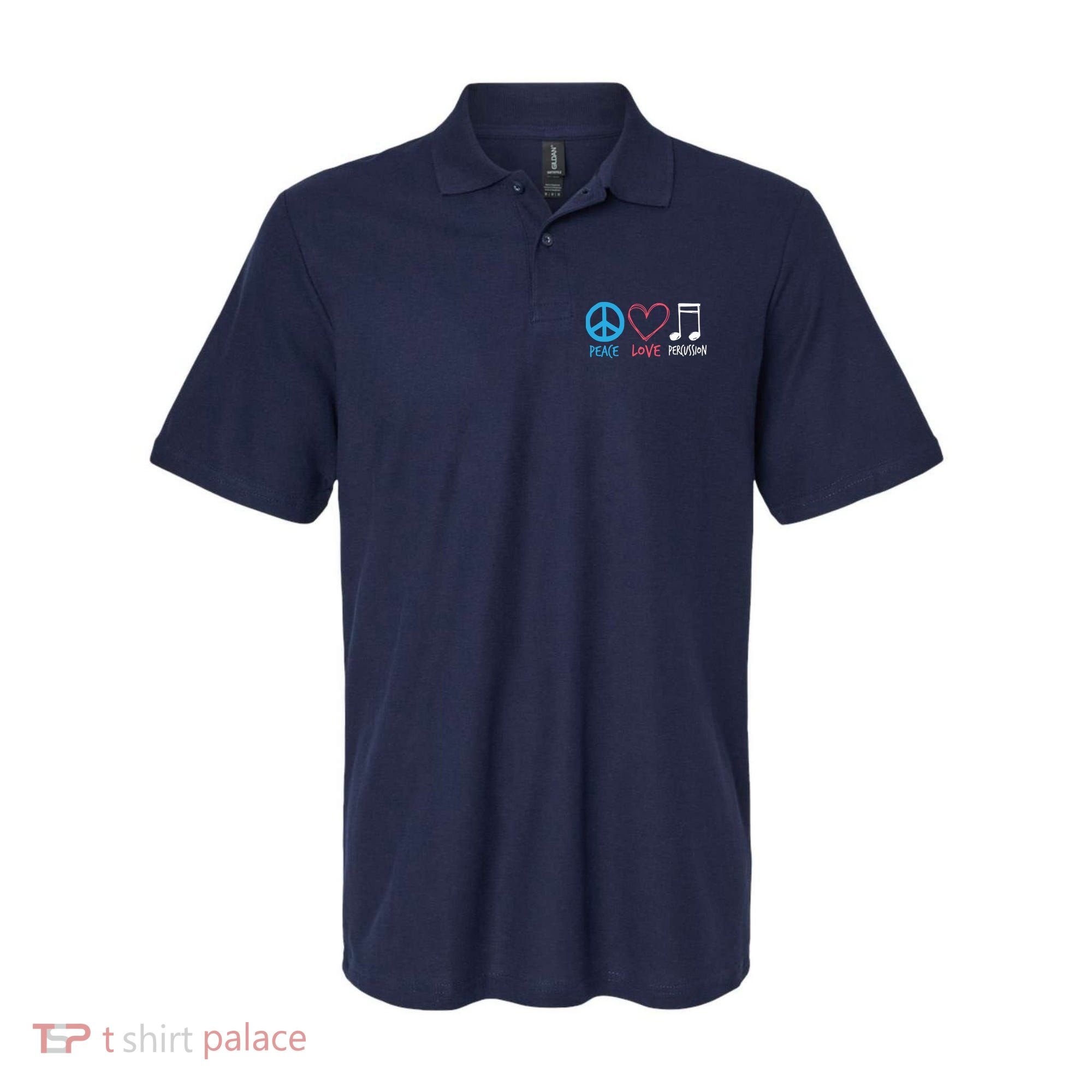 Drumline Marching Band Shirts Peace Love Percussion Polo