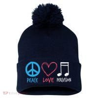 Drumline Marching Band Shirts Peace Love Percussion Pom Pom 12in Knit Beanie thumb 0