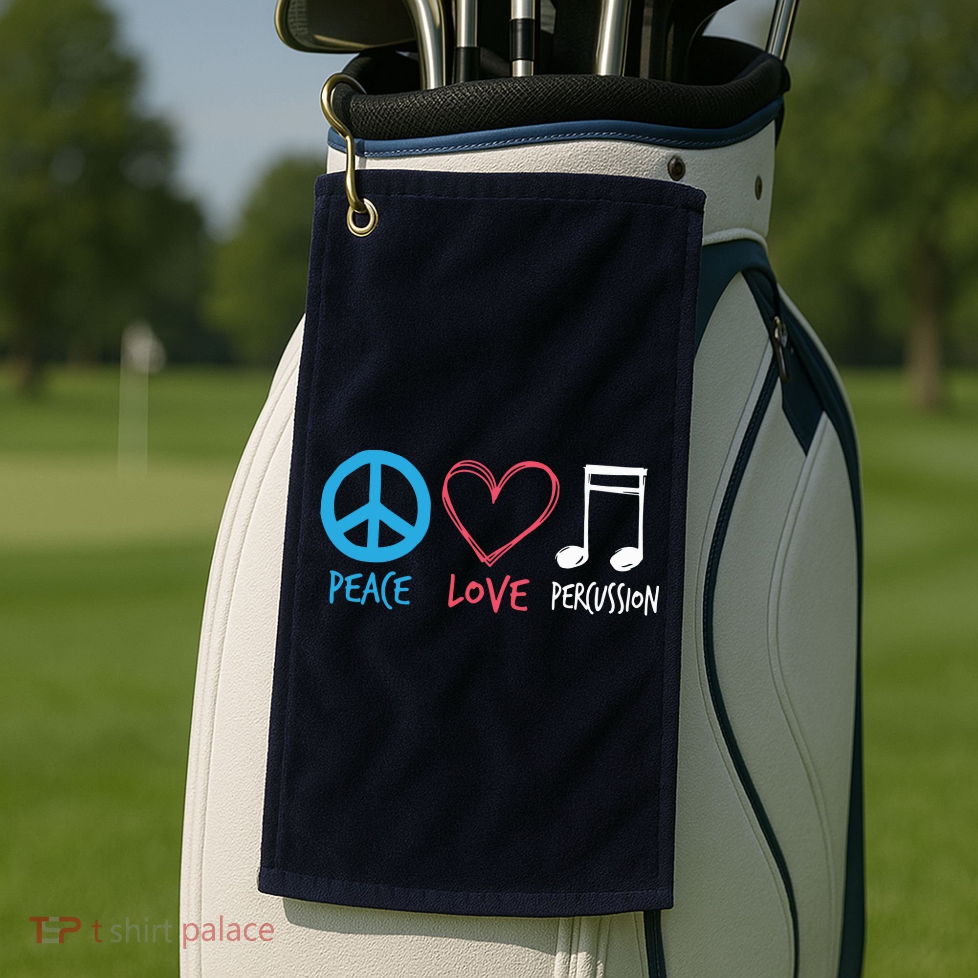 Drumline Marching Band Shirts Peace Love Percussion Golf Towel