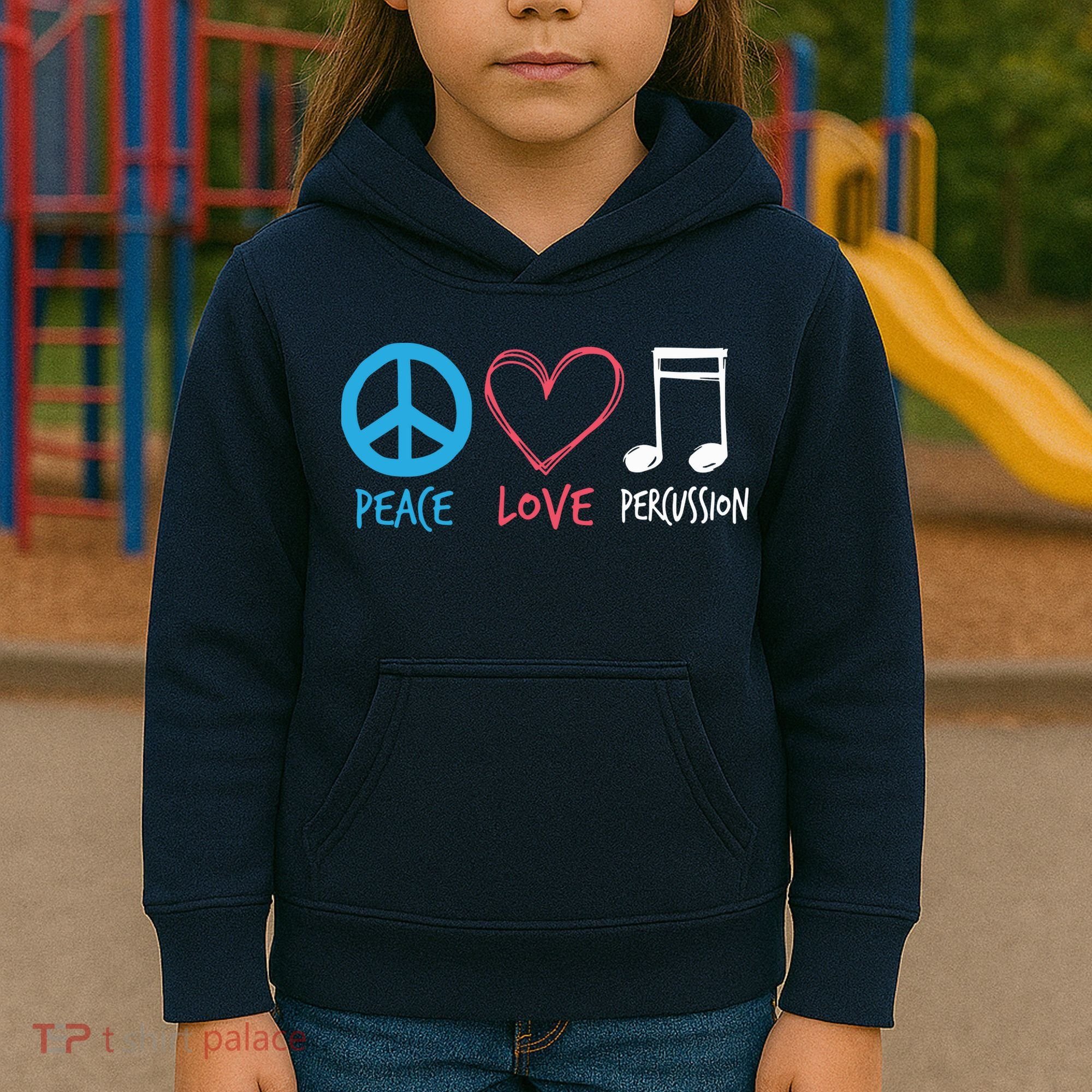 Drumline Marching Band Shirts Peace Love Percussion Kids Hoodie