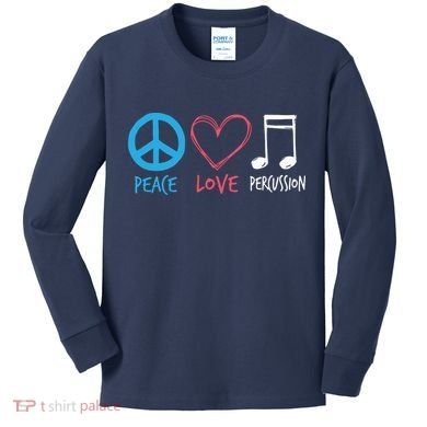 Drumline Marching Band Shirts Peace Love Percussion Kids Long Sleeve Shirt