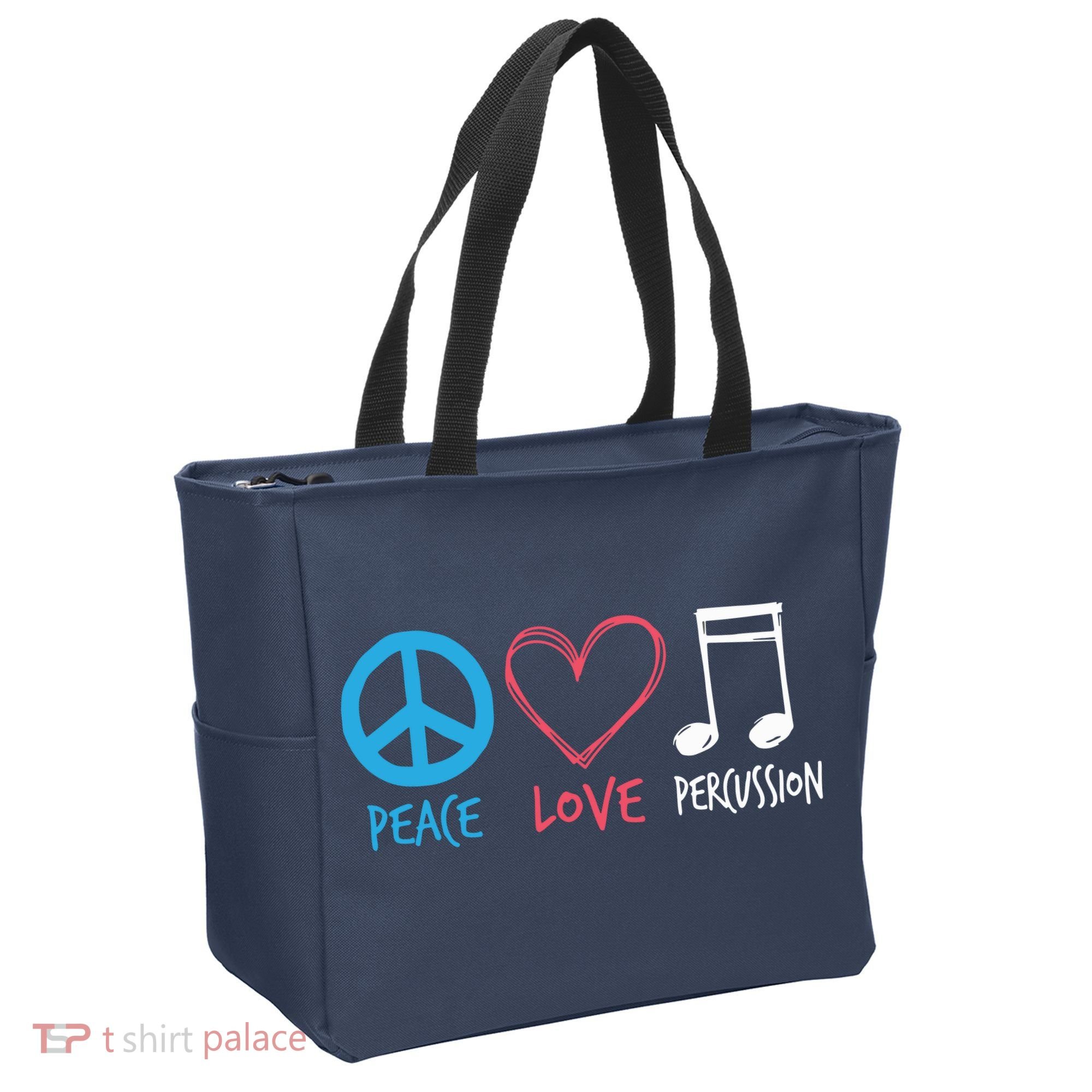 Drumline Marching Band Shirts Peace Love Percussion Tote Bag