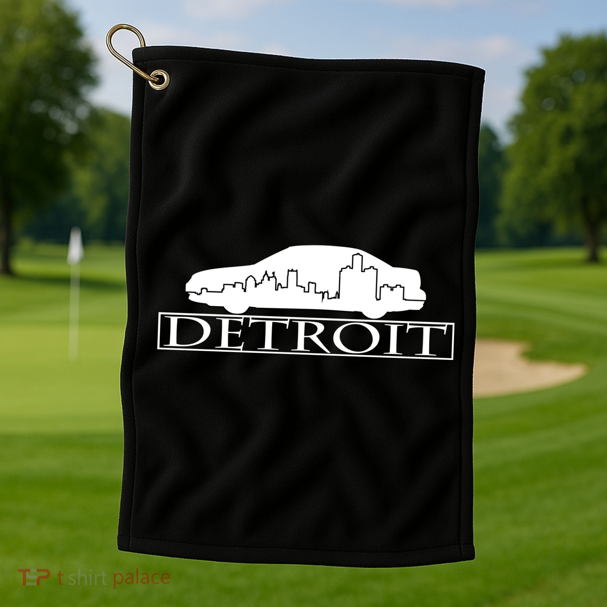 Detroit Motor City Skyline Car Golf Towel