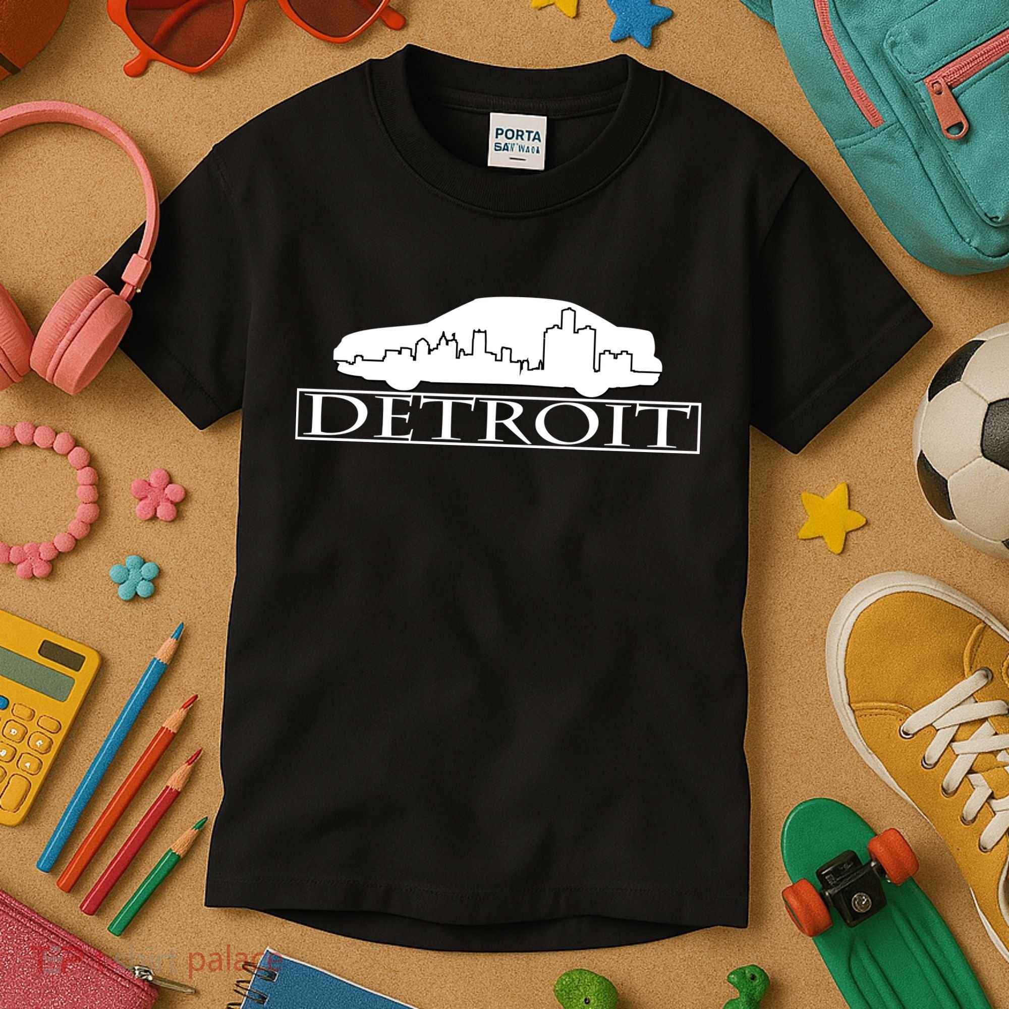 Detroit Motor City Skyline Car Kids T-Shirt