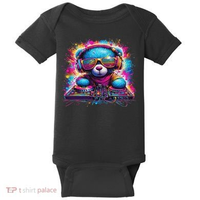 Dj Music Colorful Teddy Bear Baby Bodysuit