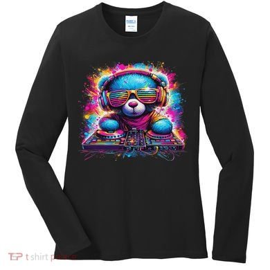 Dj Music Colorful Teddy Bear Women's Long Sleeve Shirt