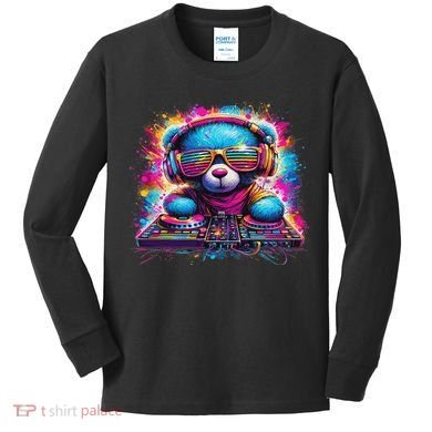 Dj Music Colorful Teddy Bear Kids Long Sleeve Shirt