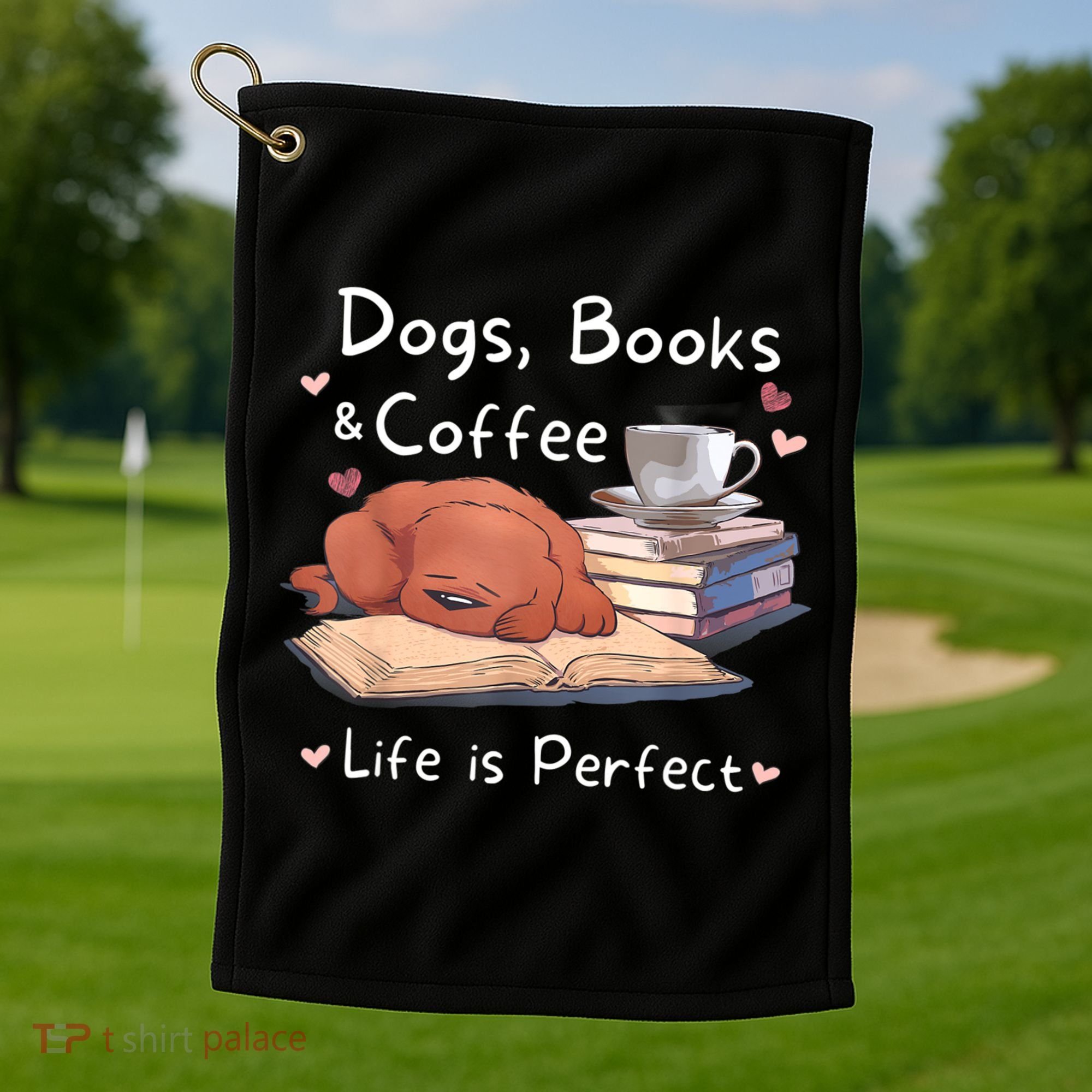Dog Mom Dad Dogs Books Coffee Golf Towel