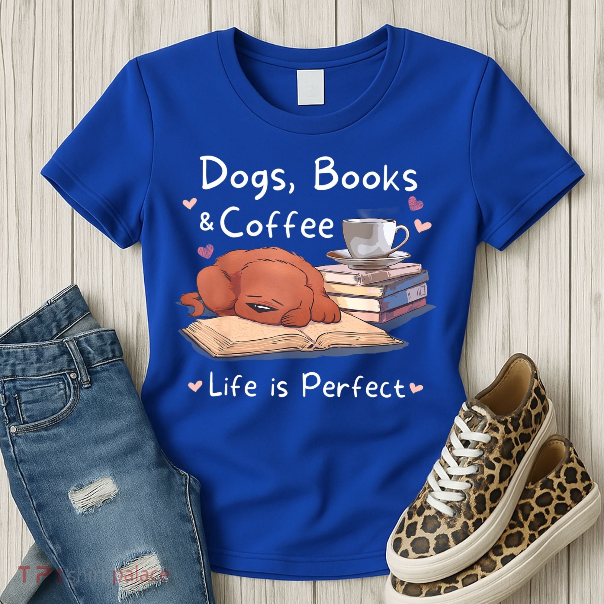 Dog Mom Dad Dogs Books Coffee Women's T-Shirt