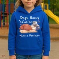 Dog Mom Dad Dogs Books Coffee Kids Hoodie thumb 3