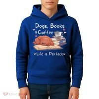 Dog Mom Dad Dogs Books Coffee Kids Hoodie thumb 4