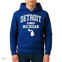 Detroit Michigan Est. 1701 Varsity Kids Hoodie thumb 4