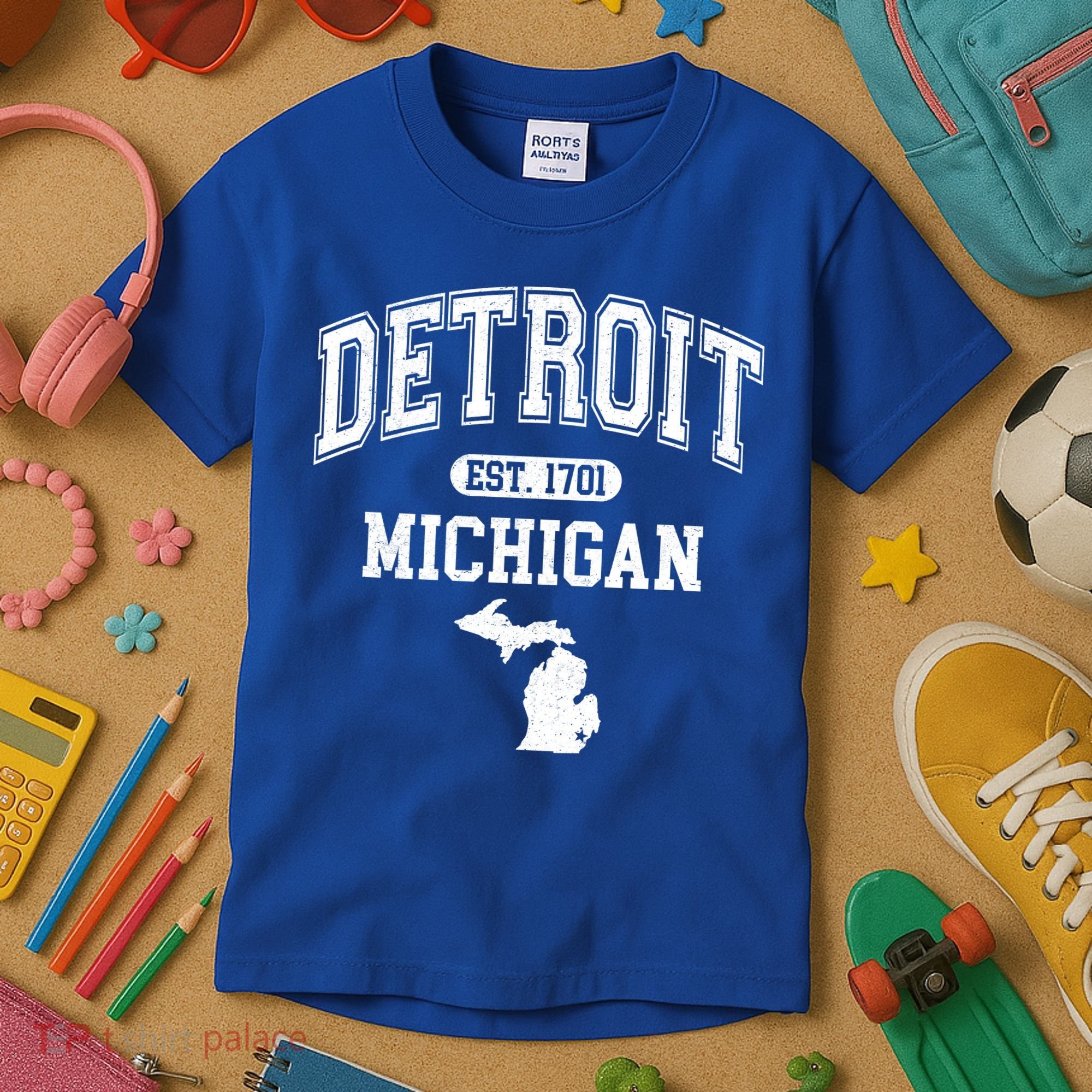 Detroit Michigan Est. 1701 Varsity Kids T-Shirt