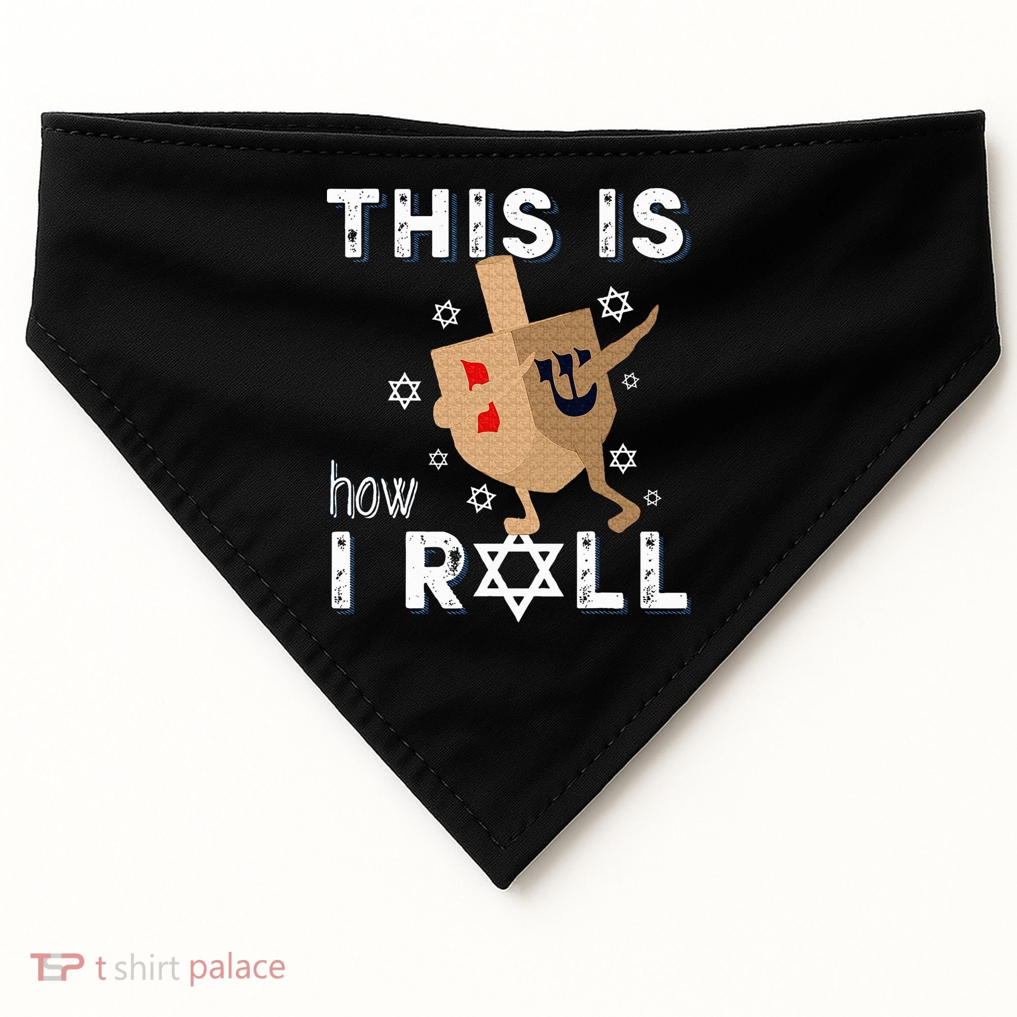 Dreidel Menorah Funny Hanukkah Gift This Is How I Roll  USA-Made Doggie Bandana