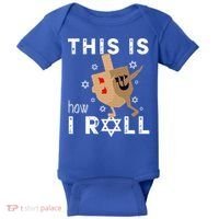 Dreidel Menorah Funny Hanukkah Gift This Is How I Roll  Baby Bodysuit thumb 0