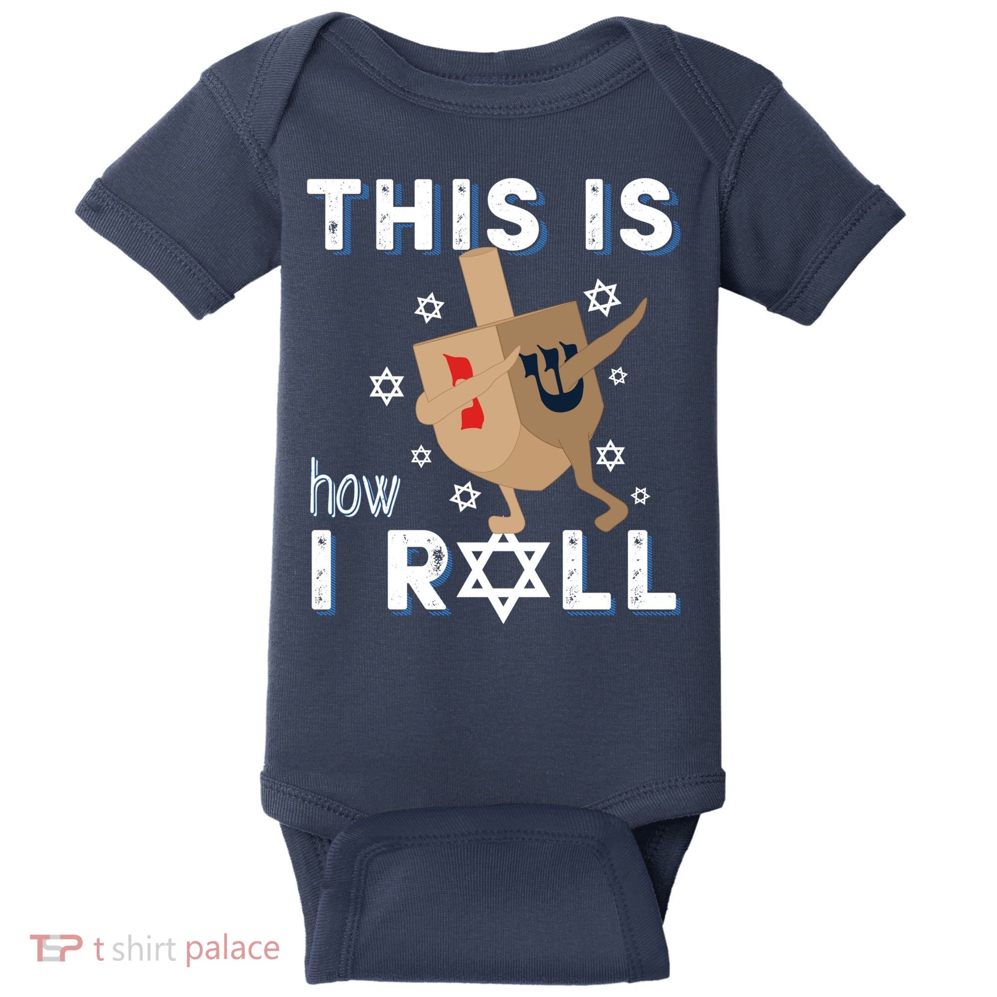 Dreidel Menorah Funny Hanukkah Gift This Is How I Roll Baby Bodysuit