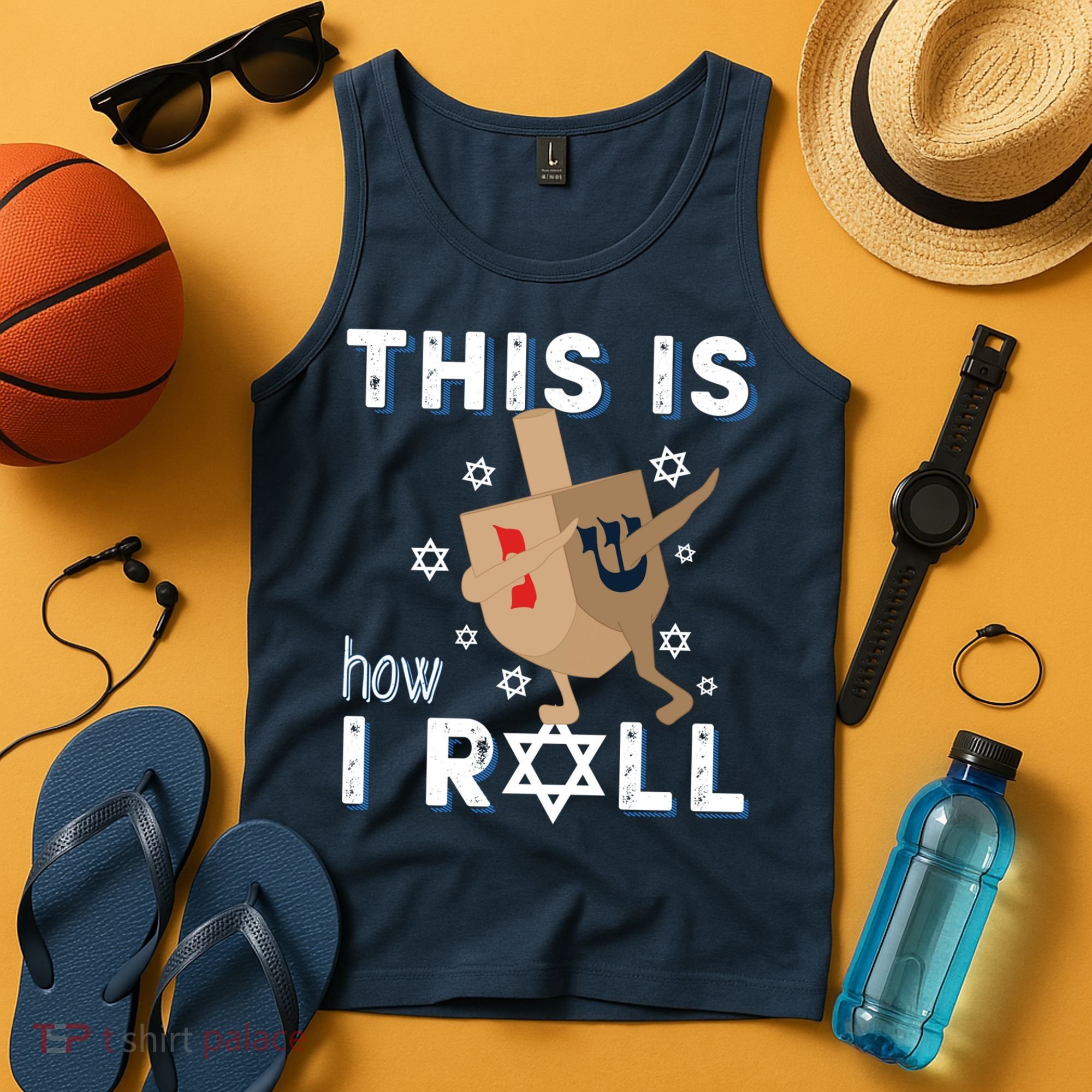 Dreidel Menorah Funny Hanukkah Gift This Is How I Roll Tank Top