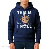 Dreidel Menorah Funny Hanukkah Gift This Is How I Roll Kids Hoodie thumb 4