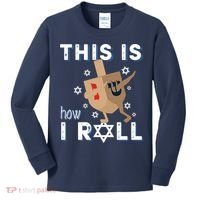 Dreidel Menorah Funny Hanukkah Gift This Is How I Roll Kids Long Sleeve Shirt thumb 0