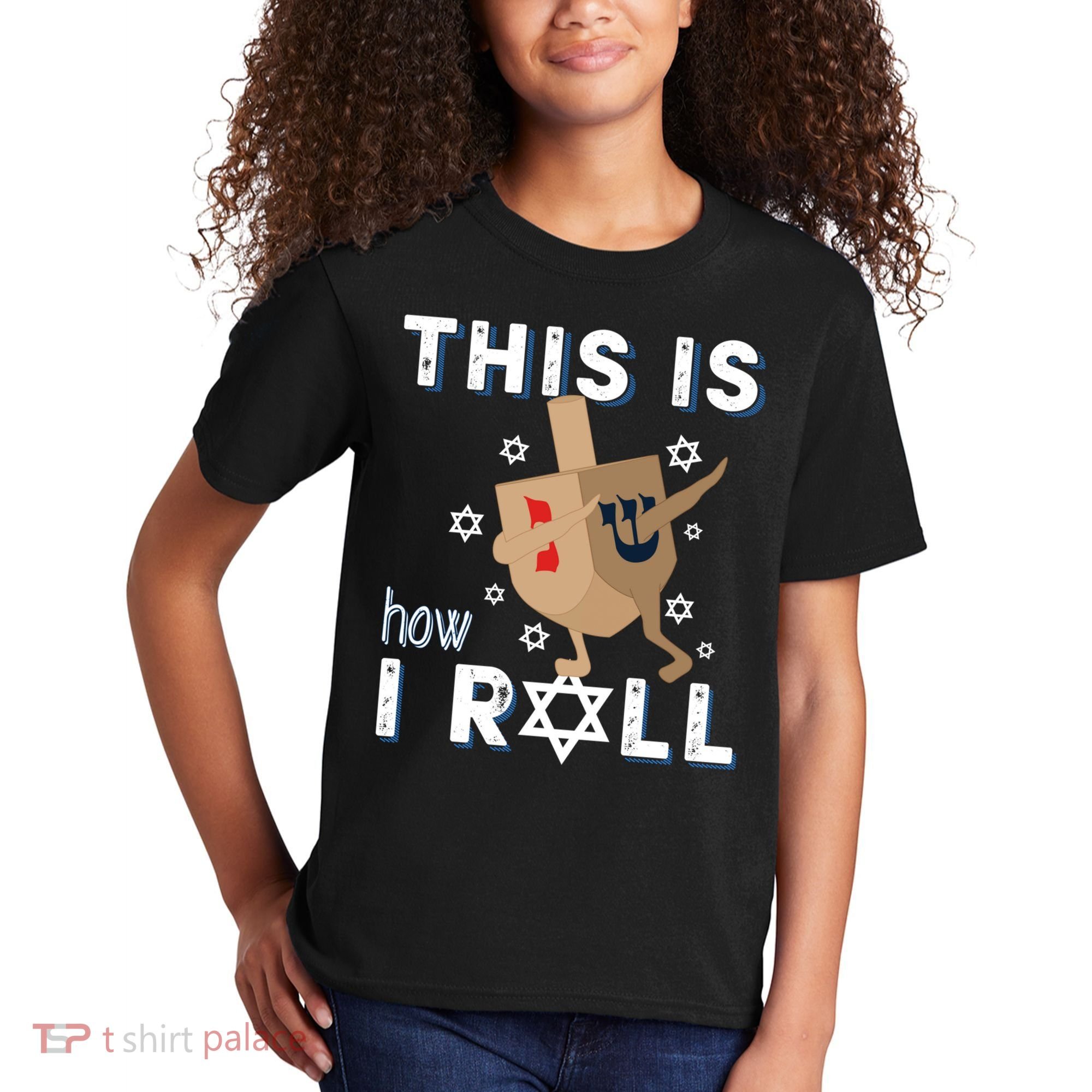 Dreidel Menorah Funny Hanukkah Gift This Is How I Roll Kids T-Shirt