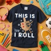 Dreidel Menorah Funny Hanukkah Gift This Is How I Roll Kids T-Shirt thumb 3