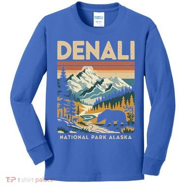 Denali Mountaineer Hiking Nature National Park Kids Long Sleeve Shirt