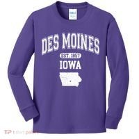 Des Moines Iowa Est 1857 Varsity Kids Long Sleeve Shirt thumb 0