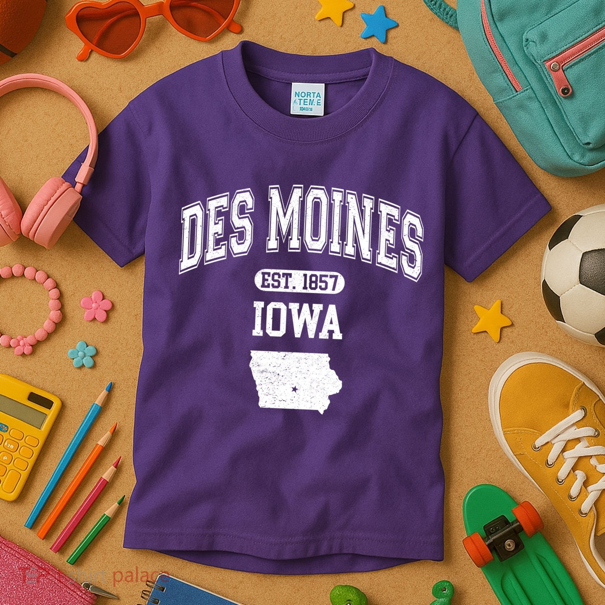 Des Moines Iowa Est 1857 Varsity Kids T-Shirt