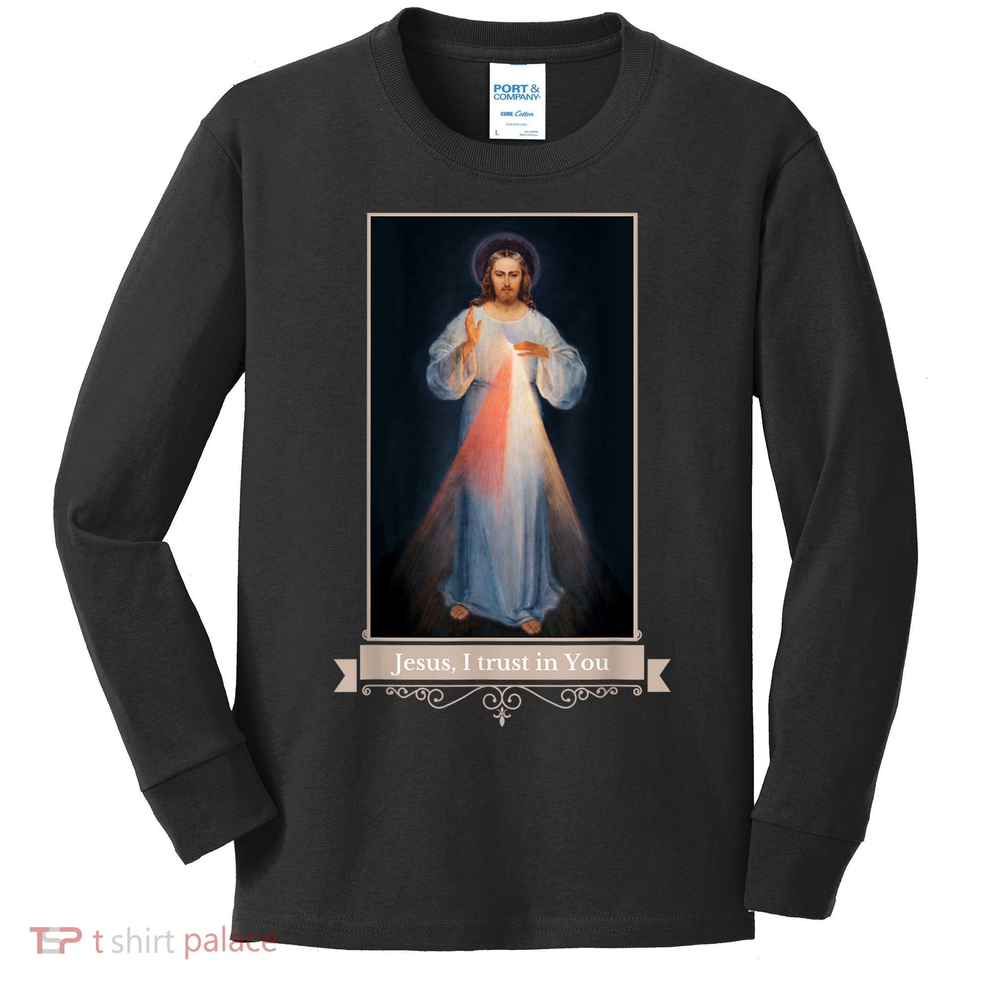 Divine Mercy Jesus I Trust In You Catholic Religious Kids Long Sleeve Shirt