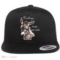 Donkeys Make Me Smile Cute Miniature Donkey Mini Donkey Gift Flat Bill Trucker Hat thumb 0