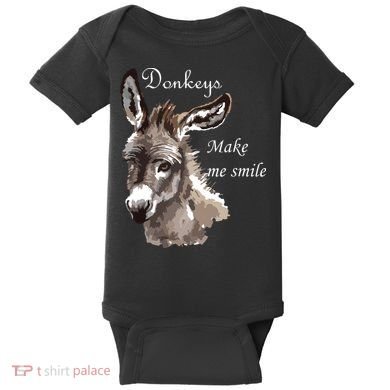 Donkeys Make Me Smile Cute Miniature Donkey Mini Donkey Gift Baby Bodysuit