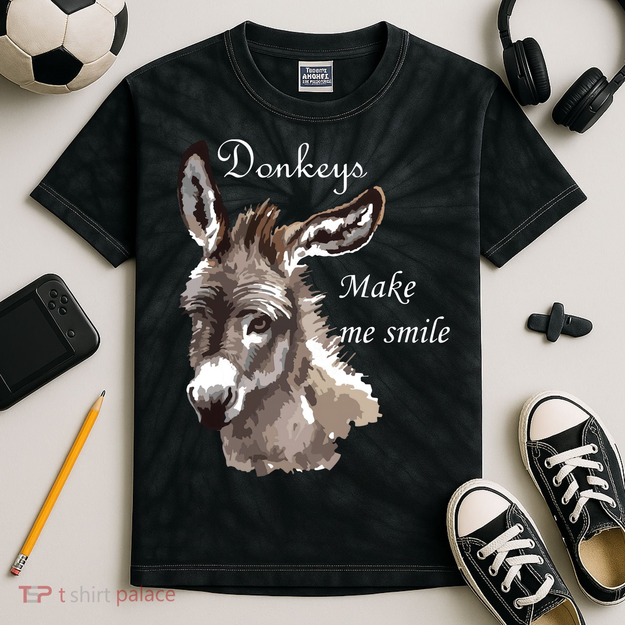Donkeys Make Me Smile Cute Miniature Donkey Mini Donkey Gift Kids Tie-Dye T-Shirt