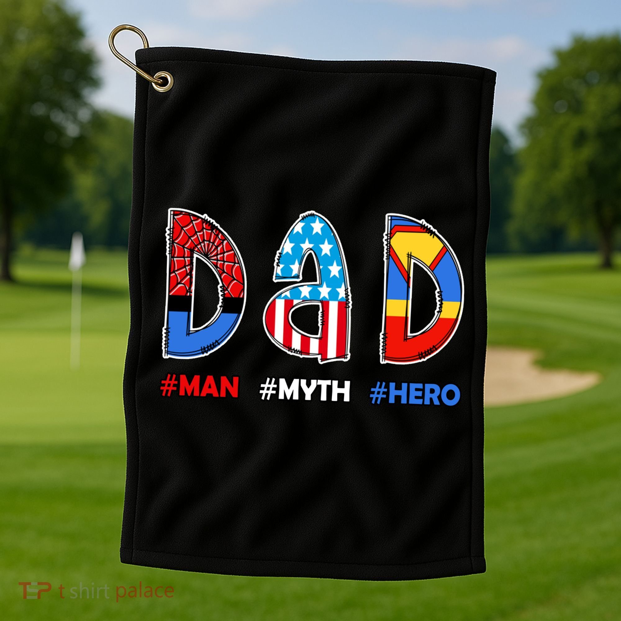 Dad Man Myth Superhero Golf Towel