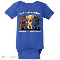 Dogs Make Me Happy Humans Make My Head Hurt Dog Lover Baby Bodysuit thumb 0