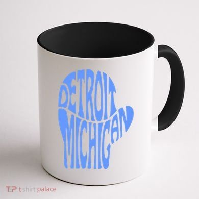 Detroit Michigan Mitten Shaped Word Art Coffee Mug back