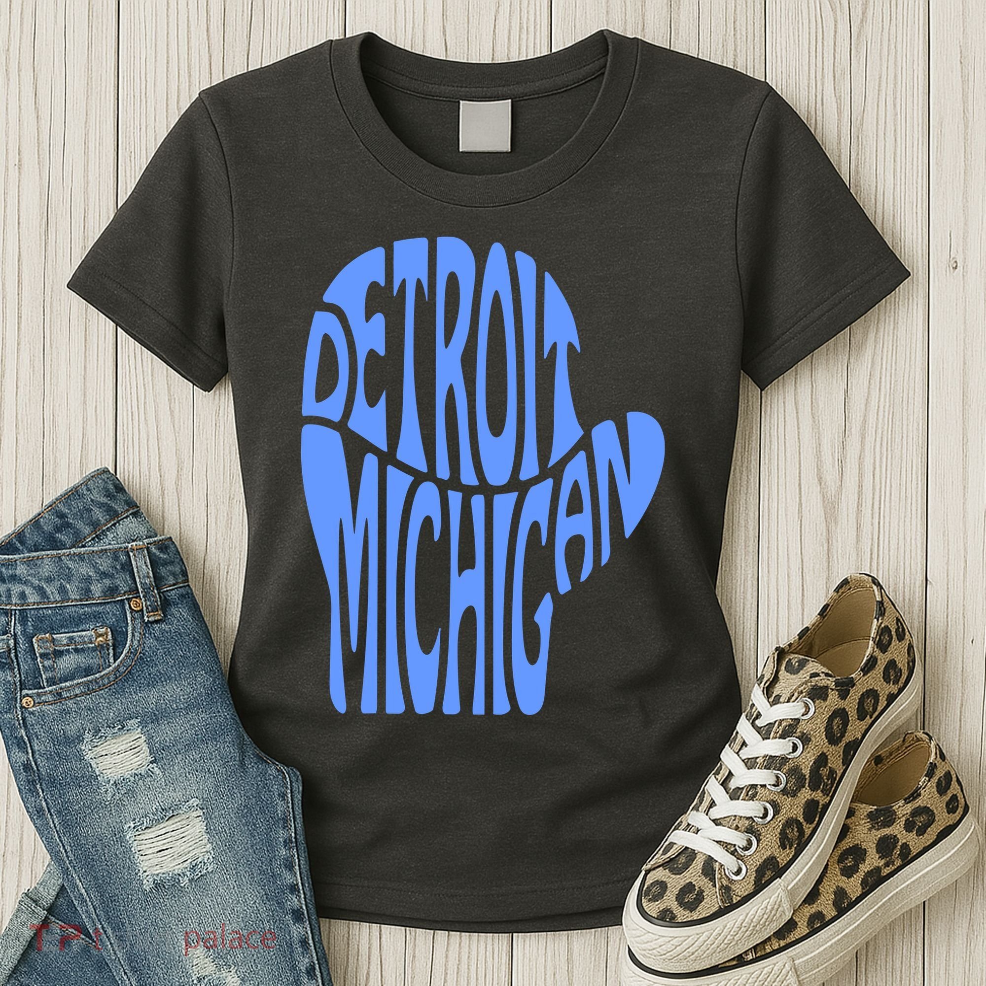 Detroit Michigan Mitten Shaped Word Art Women's T-Shirt