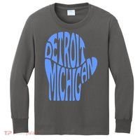 Detroit Michigan Mitten Shaped Word Art Kids Long Sleeve Shirt thumb 0