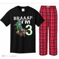 Dirtbike Motocross Mx Braaap I´m 3rd Birthday Kids Plaid Pajama Set thumb 0