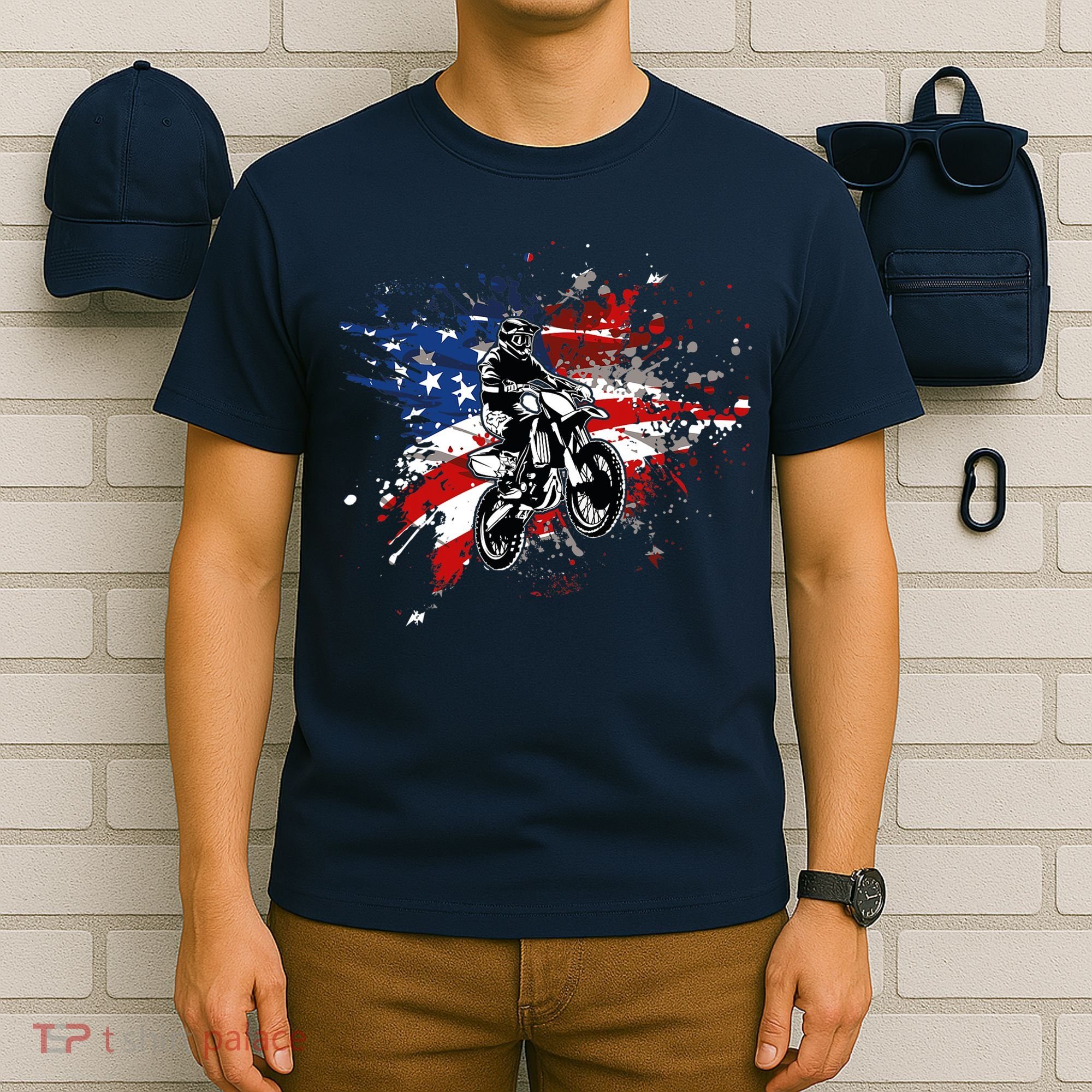 Dirtbike Motocross MX US Flag Smash T-Shirt