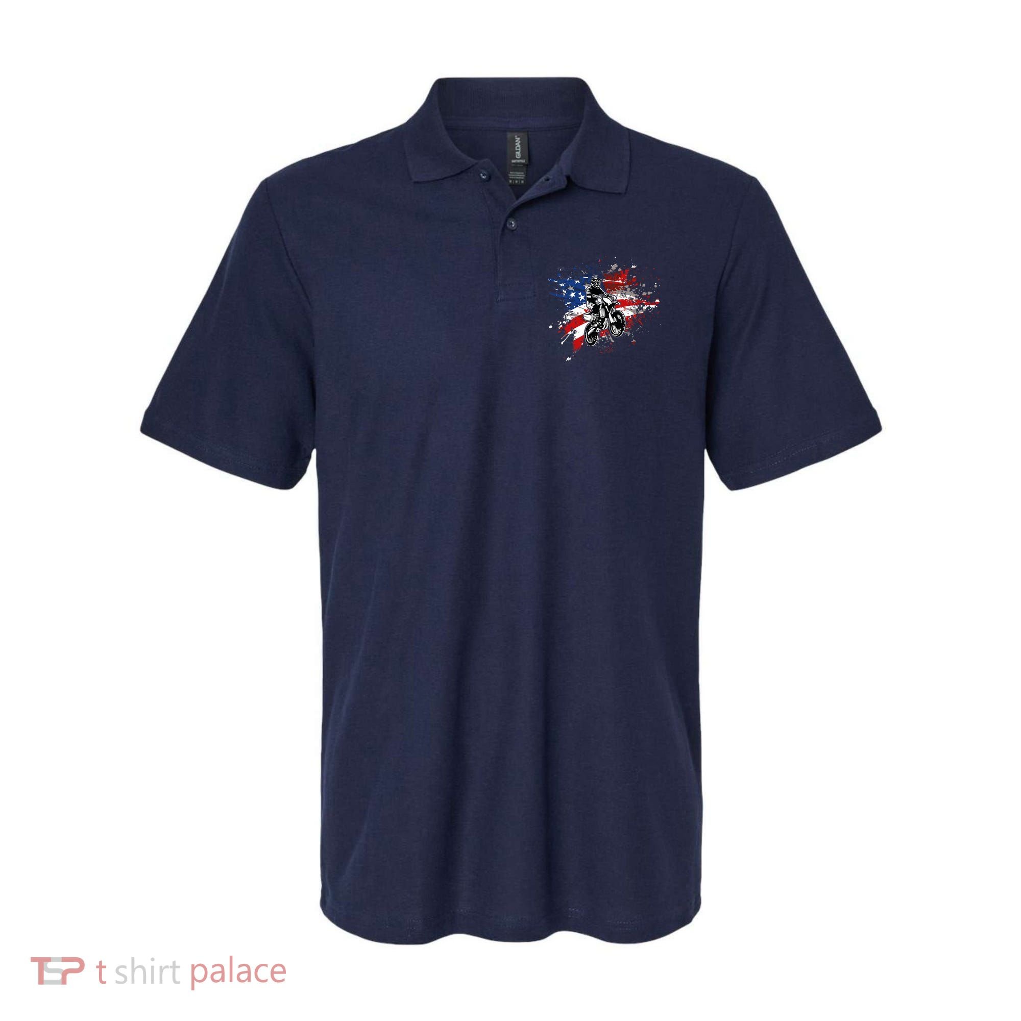 Dirtbike Motocross MX US Flag Smash Polo