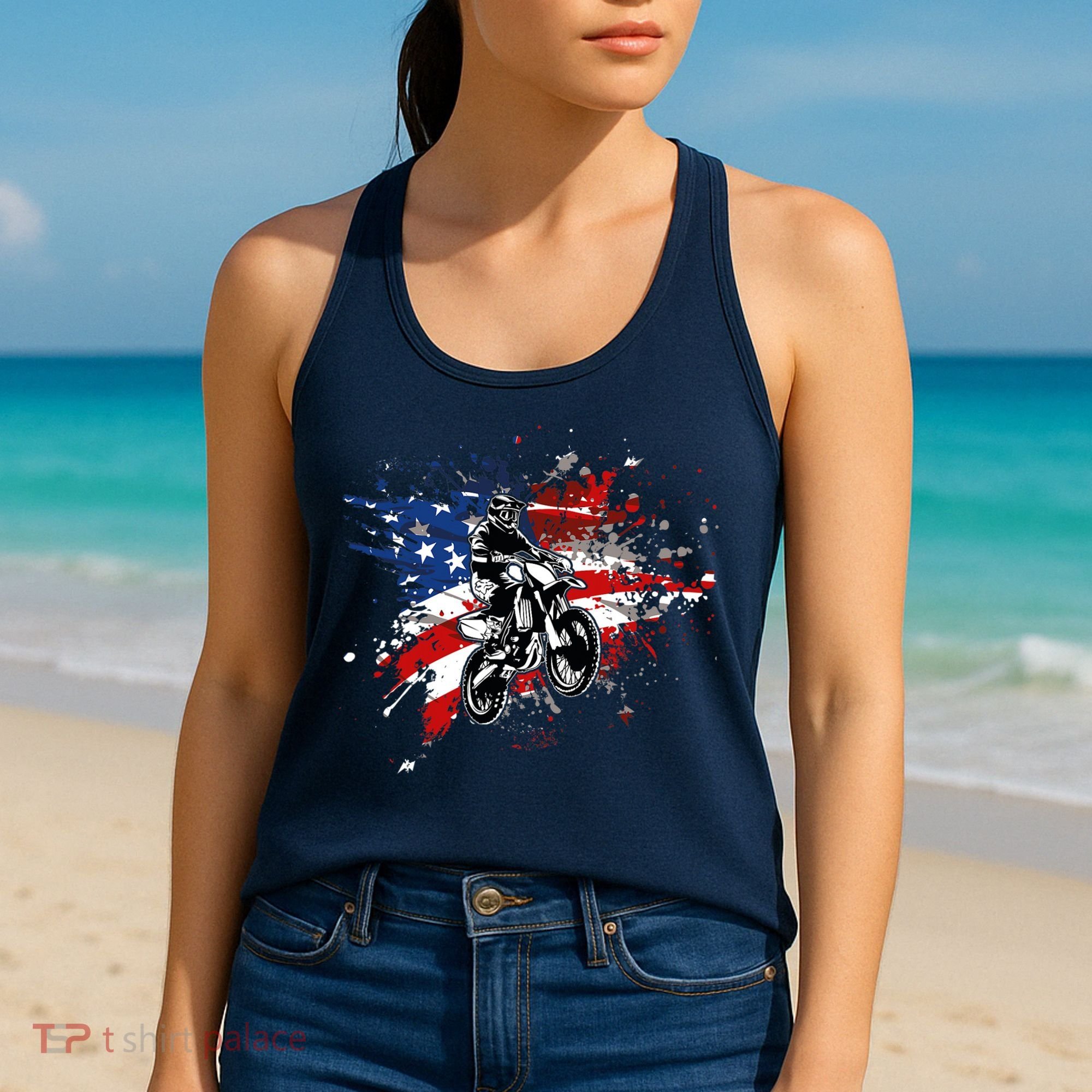 Dirtbike Motocross MX US Flag Smash Women's Tank Top