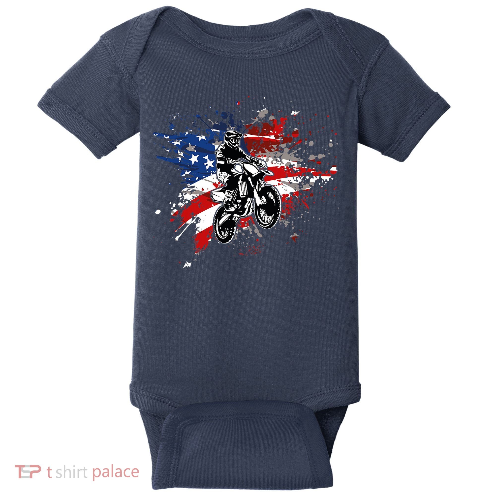 Dirtbike Motocross MX US Flag Smash Baby Bodysuit