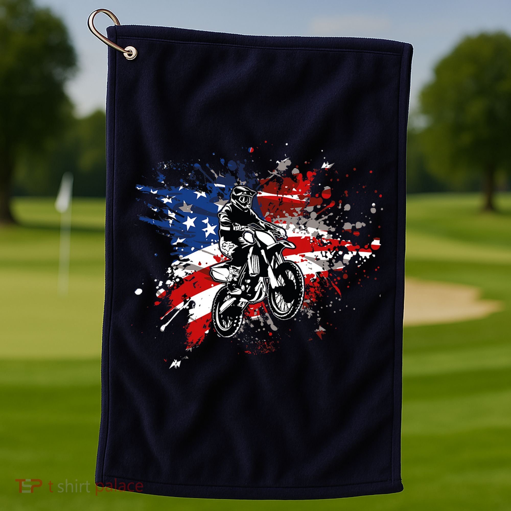 Dirtbike Motocross MX US Flag Smash Golf Towel