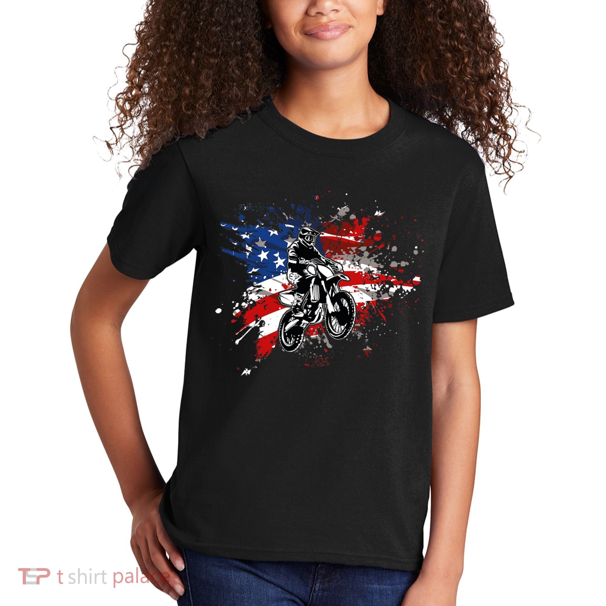Dirtbike Motocross MX US Flag Smash Kids T-Shirt