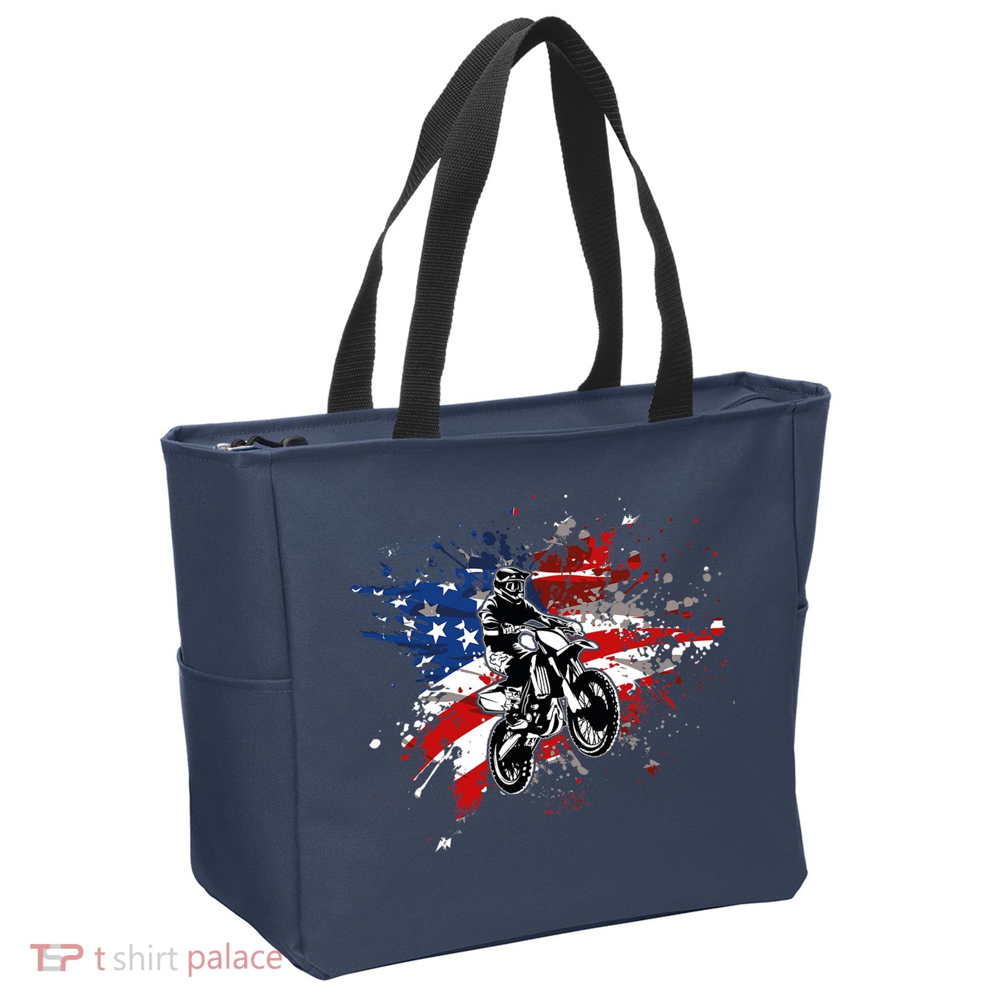 Dirtbike Motocross MX US Flag Smash Tote Bag