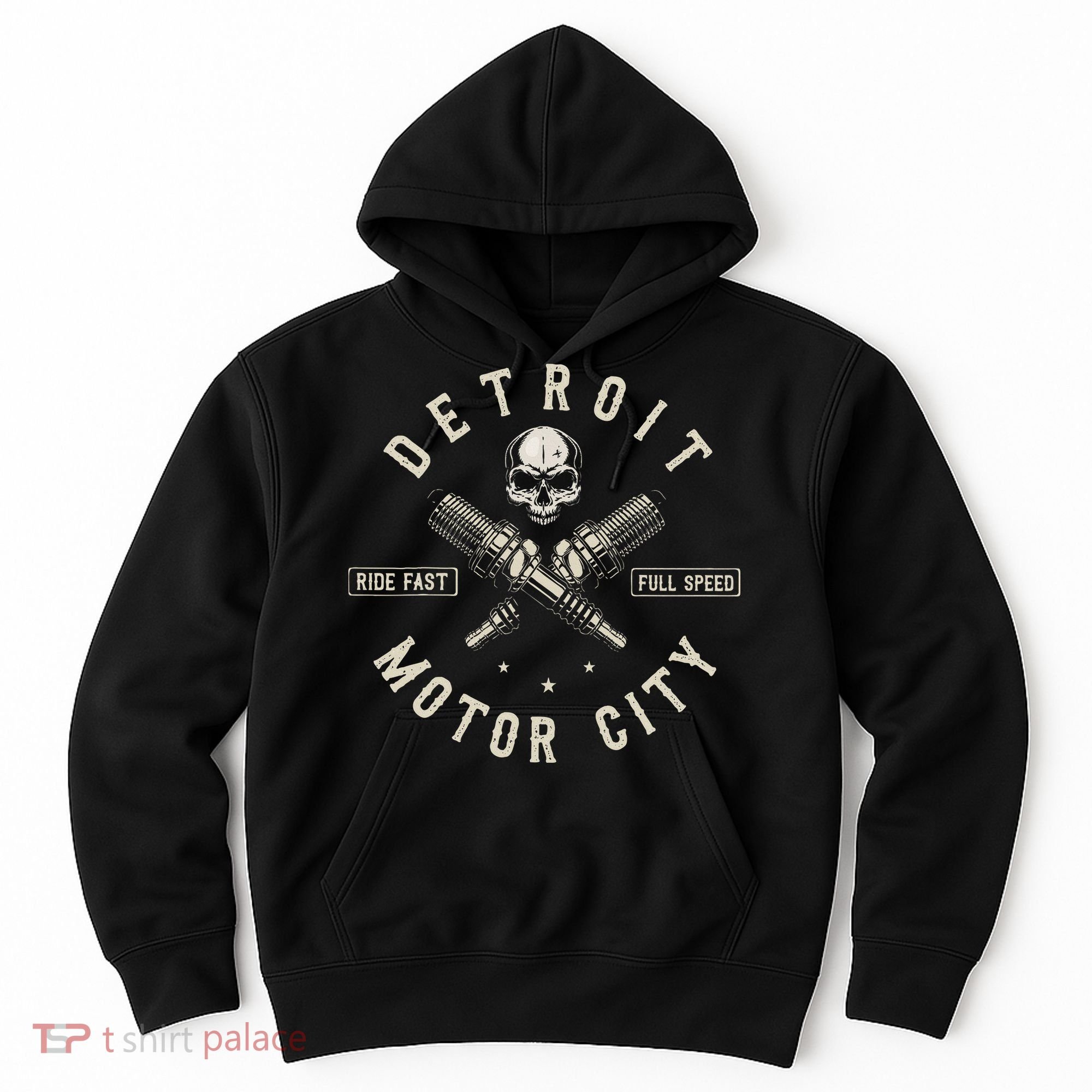 Detroit Michigan Motor City Spark Plug Wings Ride Fast Speed Hoodie