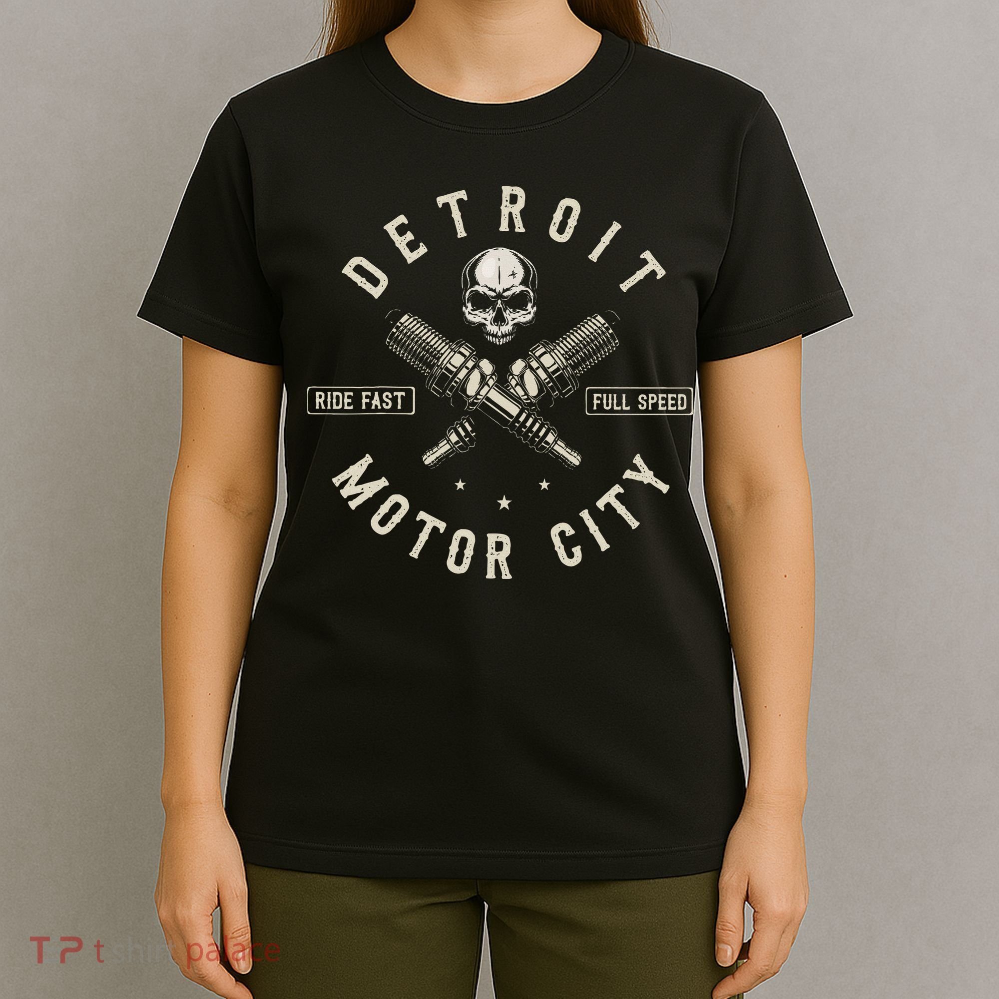 Detroit Michigan Motor City Spark Plug Wings Ride Fast Speed T-Shirt