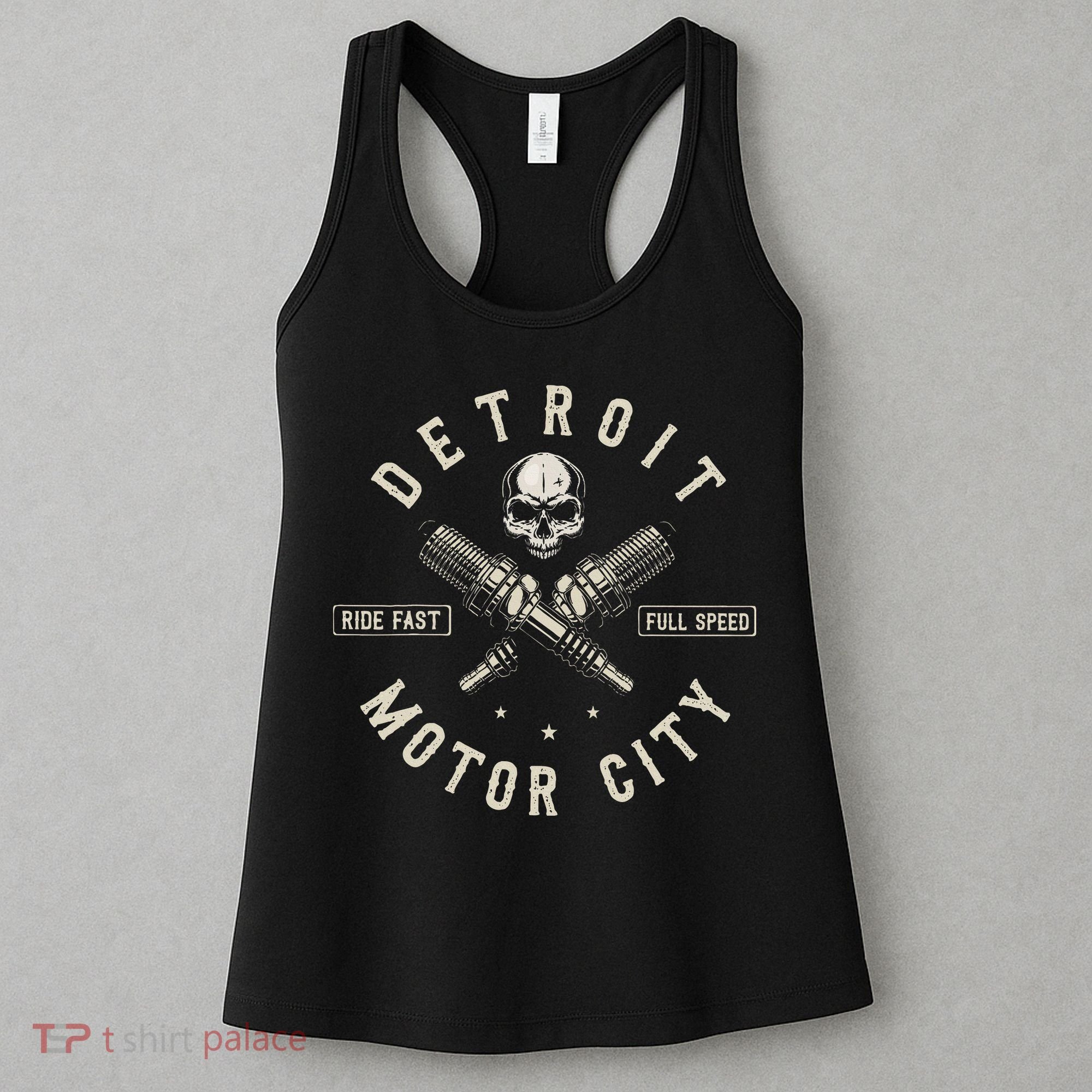 Detroit Michigan Motor City Spark Plug Wings Ride Fast Speed Women's Tank Top